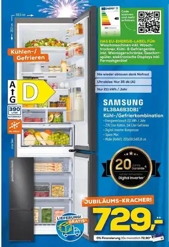 Euronics XXL Samsung rl38a6b3db1 kühl- gefrierkombination Angebot