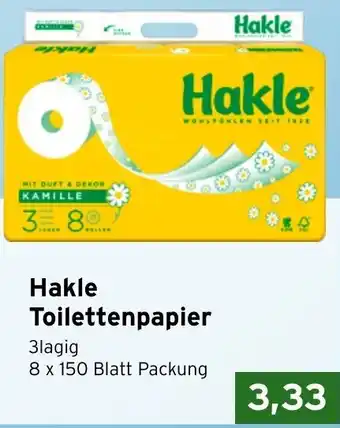 CAP Markt Hakle Toilettenpapier 3-lagig, 8x150 Blatt Packung Angebot