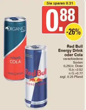 WEZ Red Bull Energy Drink oder Cola 0,25Ltr. Dose Angebot