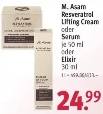 Rossmann M. Asam Resveratrol Lifting Cream oder Serum 50 ml oder Elixir 30 ml Angebot