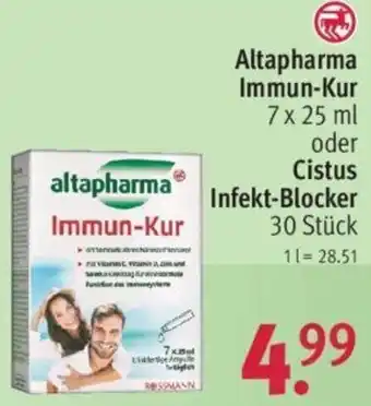 Rossmann Altapharma Immun Kur 7x25 ml oder Cistus Infekt Blocker 30 Stück Angebot