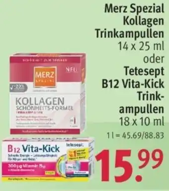 Rossmann Merz Spezial Kollagen Trinkampullen 14x25 ml oder Tetesept B12 Vita Kick Trinkampullen 18x10 ml Angebot