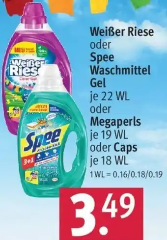 Rossmann Weißer Riese oder Spee Waschmittel Gel 22 WL oder Megaperls 19 WL oder Caps 18 WL Angebot