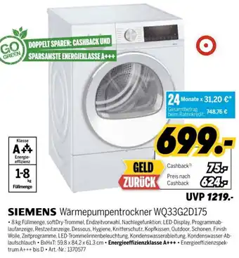 MEDIMAX Siemens Wärmepumpentrockner WQ33G2D175 Angebot