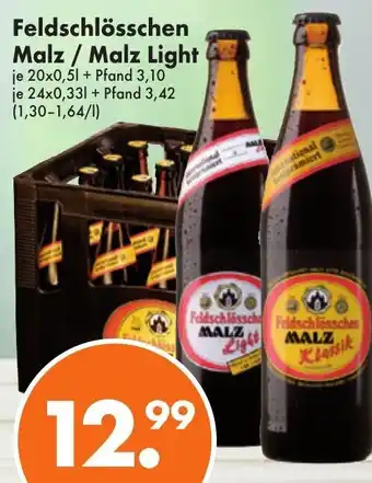 Trink und Spare Feldschlösschen Malz / Malz Light 20x0,5L Angebot