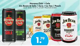 Trink und Spare Havana Club + Cola Jim Beam & Cola / Zero / Ice Tea / Peach 0,33L Angebot