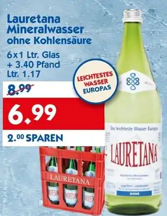 Hol'ab Getränkemarkt Lauretana Mineralwasser ohne Kohlensäure 6x1 Ltr. Glas Angebot