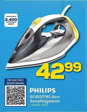 Euronics Berlet Philips GC4537/80 Azur Dampfbügeleisen Angebot