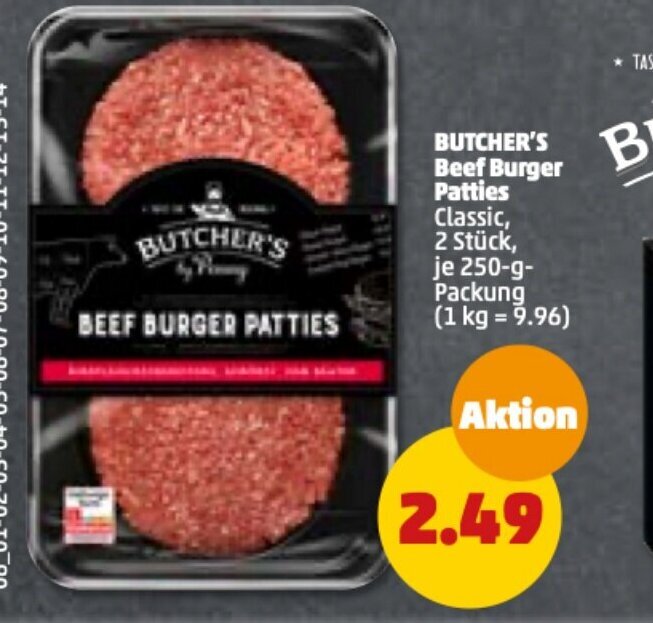 Butcher's Beef Burger Patties 2 st, 250 g Angebot bei PENNY