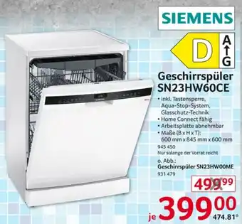 Selgros Siemens Geschirrspüler SN23HW60CE Angebot