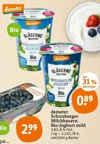 tegut Demeter Schrozberger Milchbauern Bio Joghurt mild 400/500g Becher Angebot