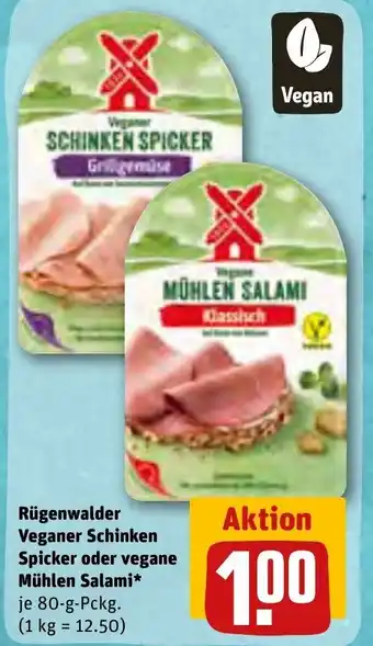 REWE Rügenwalder Veganer Schinken Spicker oder vegane Mühlen Salami 80 g Pckg. Angebot