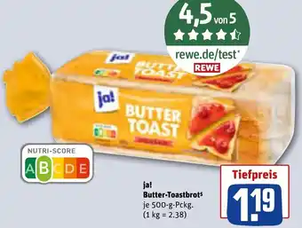 REWE ja! Butter Toastbrot 500 g Pckg. Angebot