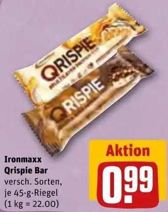 REWE Ironmaxx Qrispie Bar 45 g Riegel Angebot