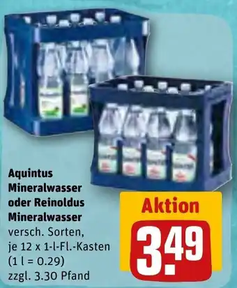 REWE Aquintus Mineralwasser oder Reinoldus Mineralwasser 12x1 L-Fl. Kasten Angebot