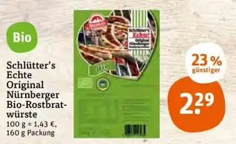 tegut Schlütter's Echte Original Nürnberger Bio Rostbratwurte 160g Angebot