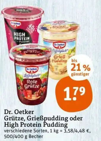 tegut Dr. Oetker Grütze, Grießpudding oder High Protein Pudding 500/400g Becher Angebot