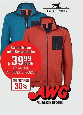 AWG Mode Jim spencer sweat-troyer oder sweat-jacke Angebot