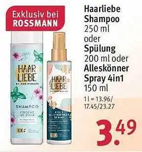 Rossmann Haarliebe shampoo oder spülung oder alleskönner spray 4in1 Angebot