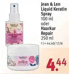 Rossmann Jean & len liquid keratin spray oder haarkur repair Angebot