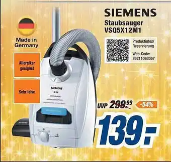 Expert Siemens staubsauger vsq5x12m1 Angebot