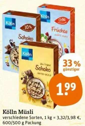 tegut Kölln Müsli 600/500g Angebot