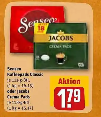 REWE Kaufpark Senseo kaffeepads classic oder jacobs crema pads Angebot