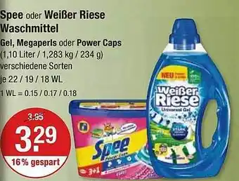 V Markt Spee oder weißer riese waschmittel gel, megaperls oder power caps Angebot