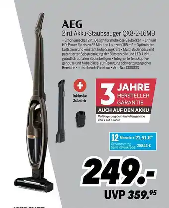 MEDIMAX Aeg 2in1 akku-staubsauger qx8-2-16mb Angebot