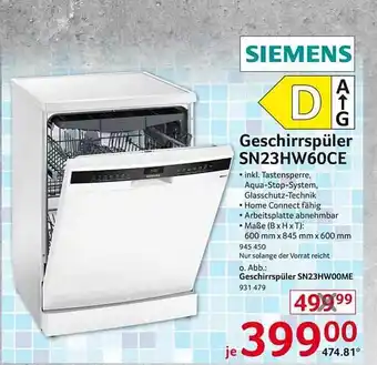 Selgros Siemens geschirrspüler sn23hw60ce Angebot