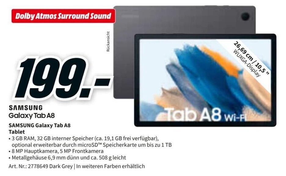 Samsung Tablet Galaxy Tab A8 Angebot bei MediaMarkt
