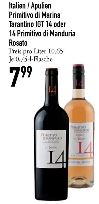 Galeria Markthalle Primitivo di Marina Tarantino IGT 14 o. 14 Primitivo di Manduria Rosato 750ml Angebot