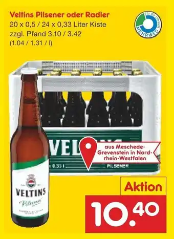 Netto Getränke Discount Veltins Pilsener o. Radler 20*500/24*330ml Angebot