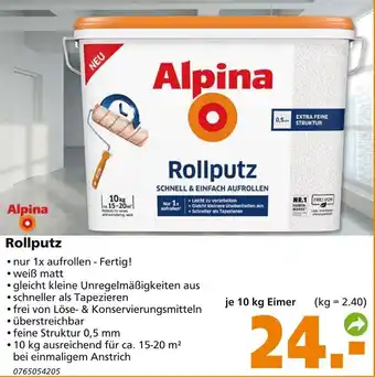 Globus Baumarkt Alpina Rollputz 10 kg Eimer Angebot