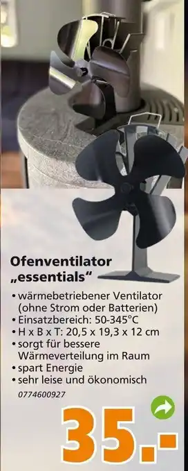 Globus Baumarkt Ofenventilator essentials Angebot