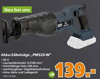 Globus Baumarkt Primaster Akku Säbelsäge PMS20-W Angebot