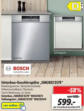 Lidl Bosch Unterbau Geschirrspüler ,,SMU6ECS57E" Angebot