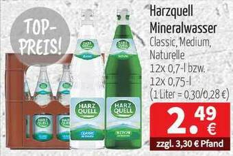 Getränke Quelle Harzquell Mineralwasser Classic, Medium, Naturelle Angebot