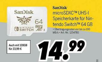 MEDIMAX Sandisk Microsdxc Uhs-i Speicherkarte Für Nintedo Switch 64 Gb Angebot