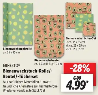 Lidl Ernesto Bienenwachstuch Rolle/Beutel/Tücherset Angebot