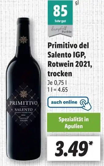 Lidl Primitivo del Salento IGP, Rotwein 2021, trocken 0,75 L Angebot