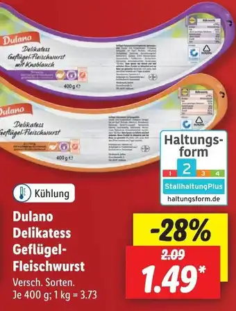 Lidl Dulano Delikatess Geflügel Fleischwurst 400 g Angebot