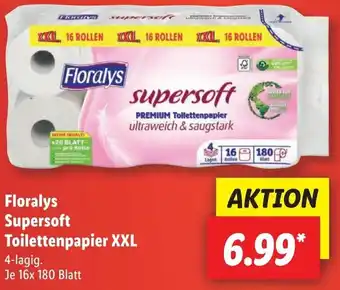 Lidl Floralys Supersoft Toilettenpapier XXL 4-lagig, 16x180 Blatt Angebot