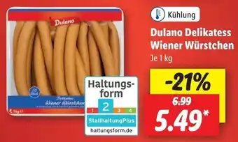 Lidl Dulano Delikatess Wiener Würstchen 1 kg Angebot