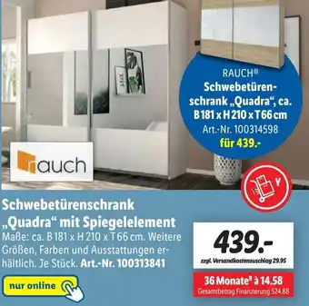 Lidl Rauch Schwebetürenschrank ,,Quadra" mit Spiegelelement Angebot