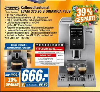 expert Octomedia Delonghi Kaffeevollautomat Ecam 370.95.s Dinamica Plus Angebot