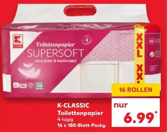 Kaufland K-Classic Toilettenpapier 4-lagig, 16x180 Blatt Packg. Angebot