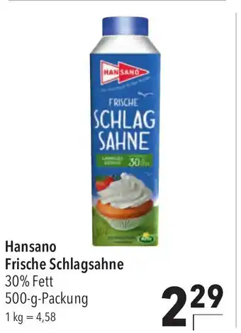 CITTI Markt Hansano Frische Schlagsahne 500 g Angebot