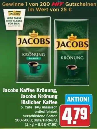 HIT Ullrich Jacobs Kaffee Krönung, Jacobs Krönung löslicher Kaffee 100-500 g Glas/Packung Angebot