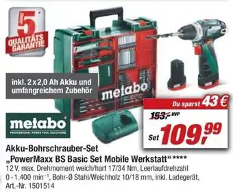 toom Baumarkt Metabo Akku Bohrschrauber Set ,,PowerMaxx BS Basic Set Mobile Werkstatt" Angebot